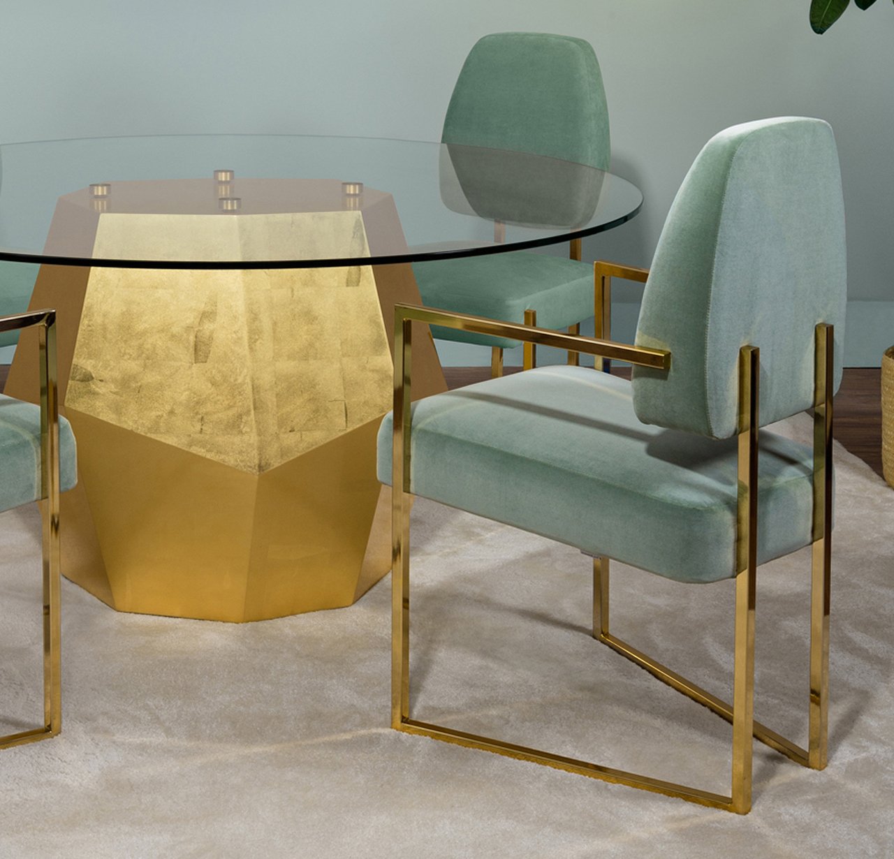 Rock dining table InsidherLand gold leaf unique modern contemporary sculptural geometric materiality design furniture home decor dining room