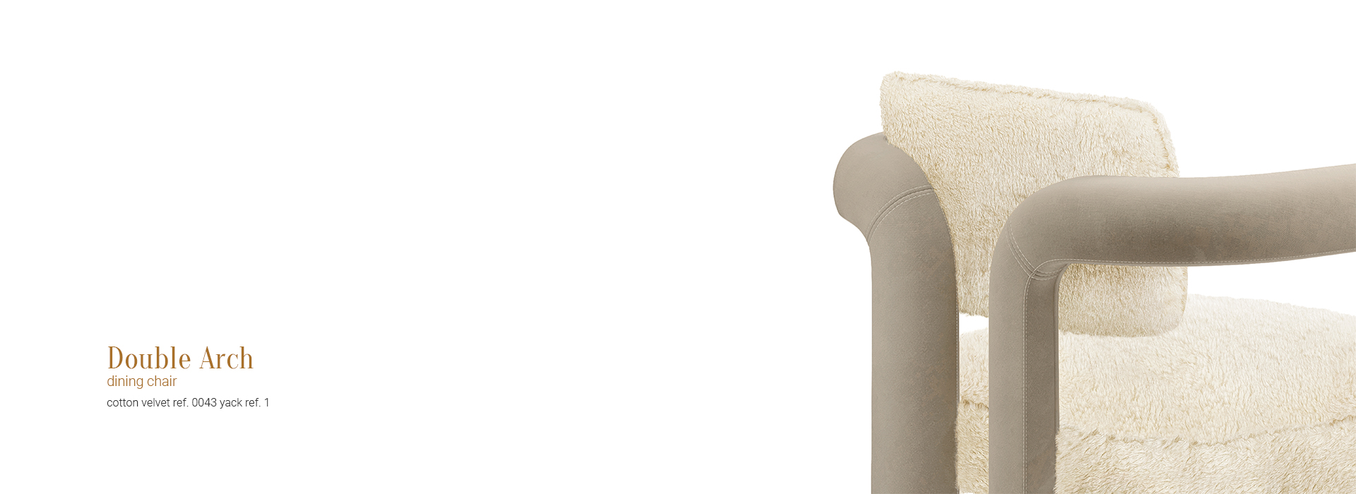 Double Arch dining chair in white fur and taupe cotton velvet by JSB 