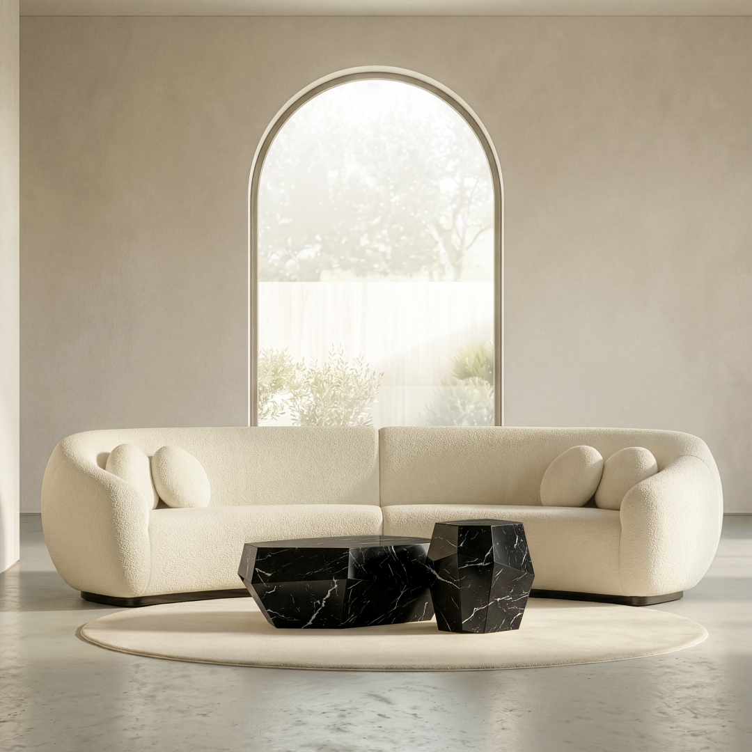 Niemeyer-II-round-sofa-&-Three-Rocks-marble-tables