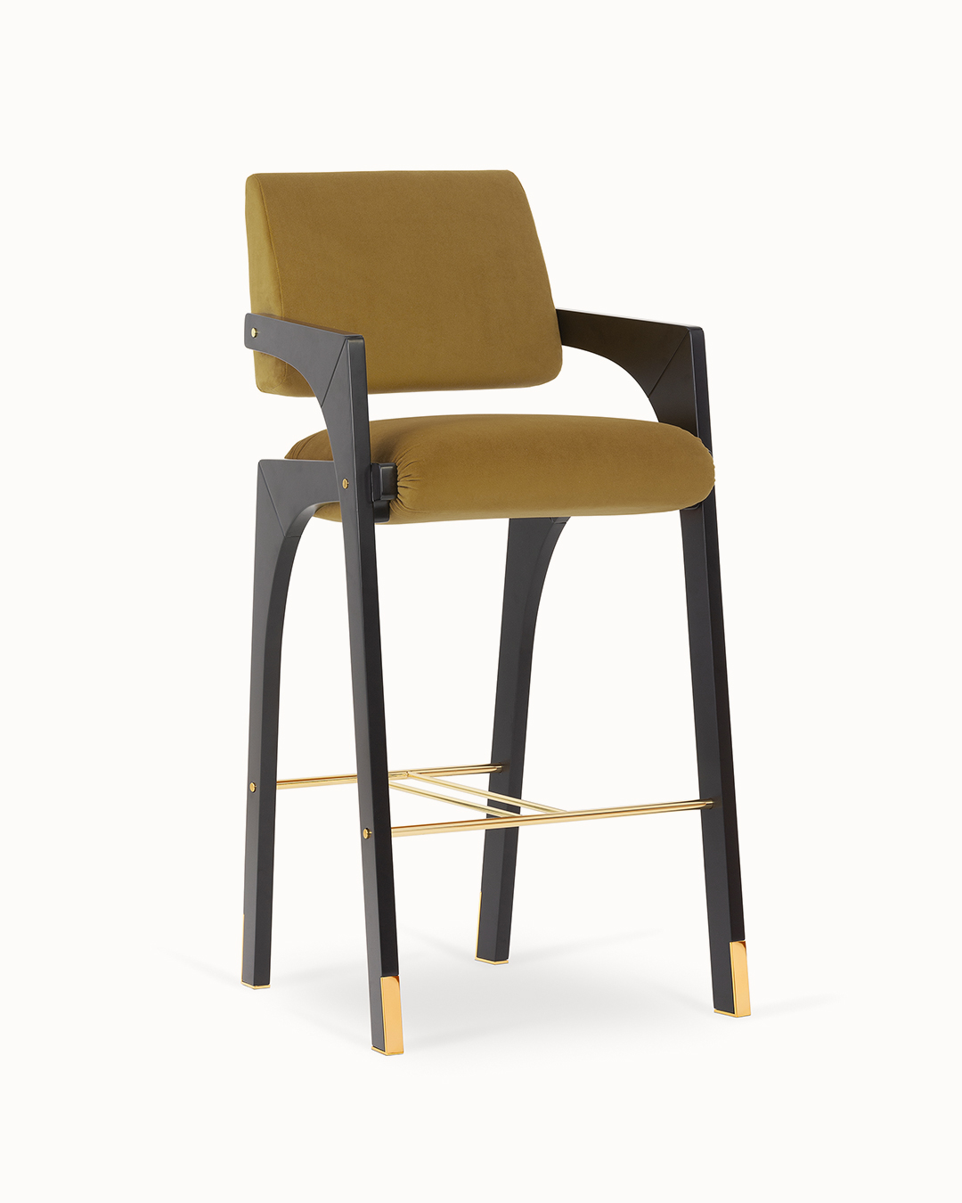 Arches bar stool smooth velvet 17 black lacquered polished brass 01 InsidherLand~by Joana Santos Barbosa
