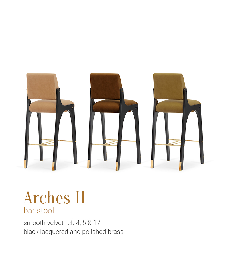 Arches bar stool smooth velvet 4 5 & 17 black lacquered polished brass 02 InsidherLand mobile