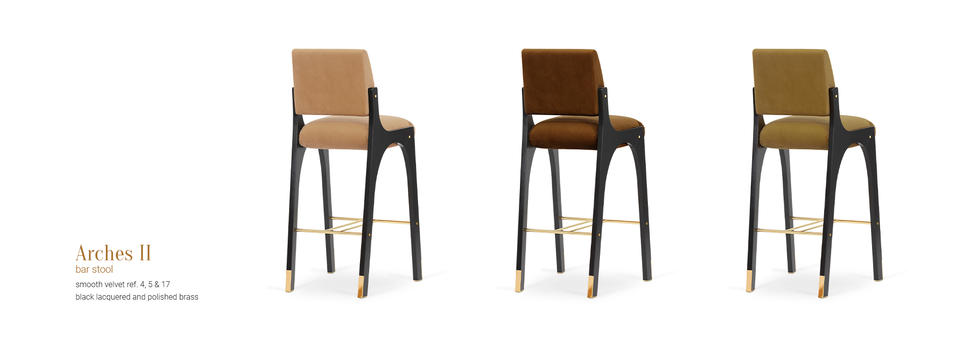 Arches bar stool smooth velvet 4 5 & 17 black lacquered polished brass 02 InsidherLand