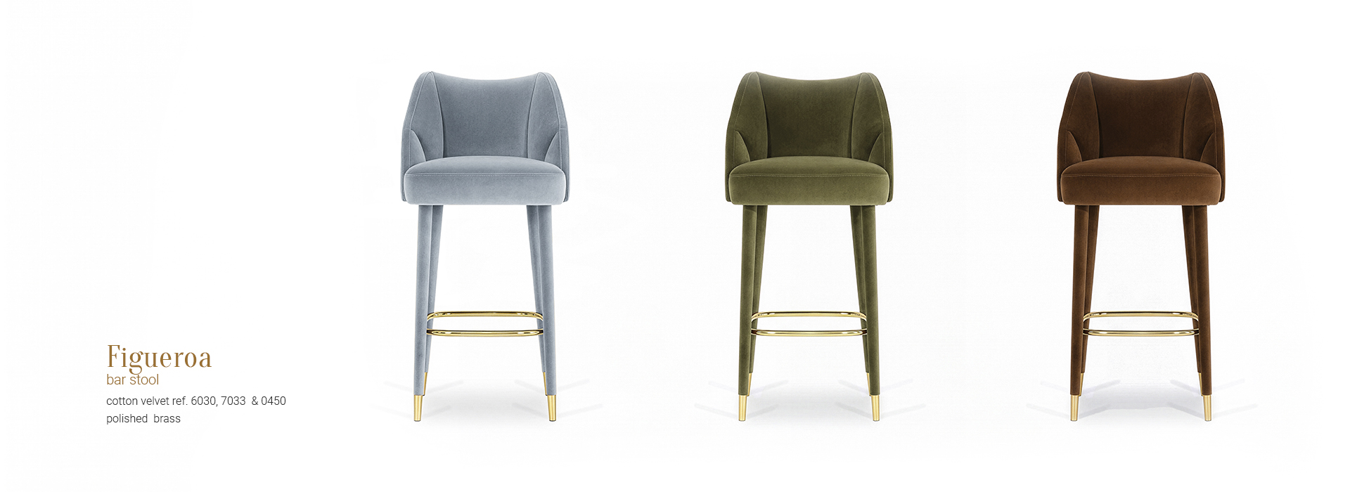 Figueroa bar stool cotton velvet 6030 7033 & 0450 polished brass 01 InsidherLand 