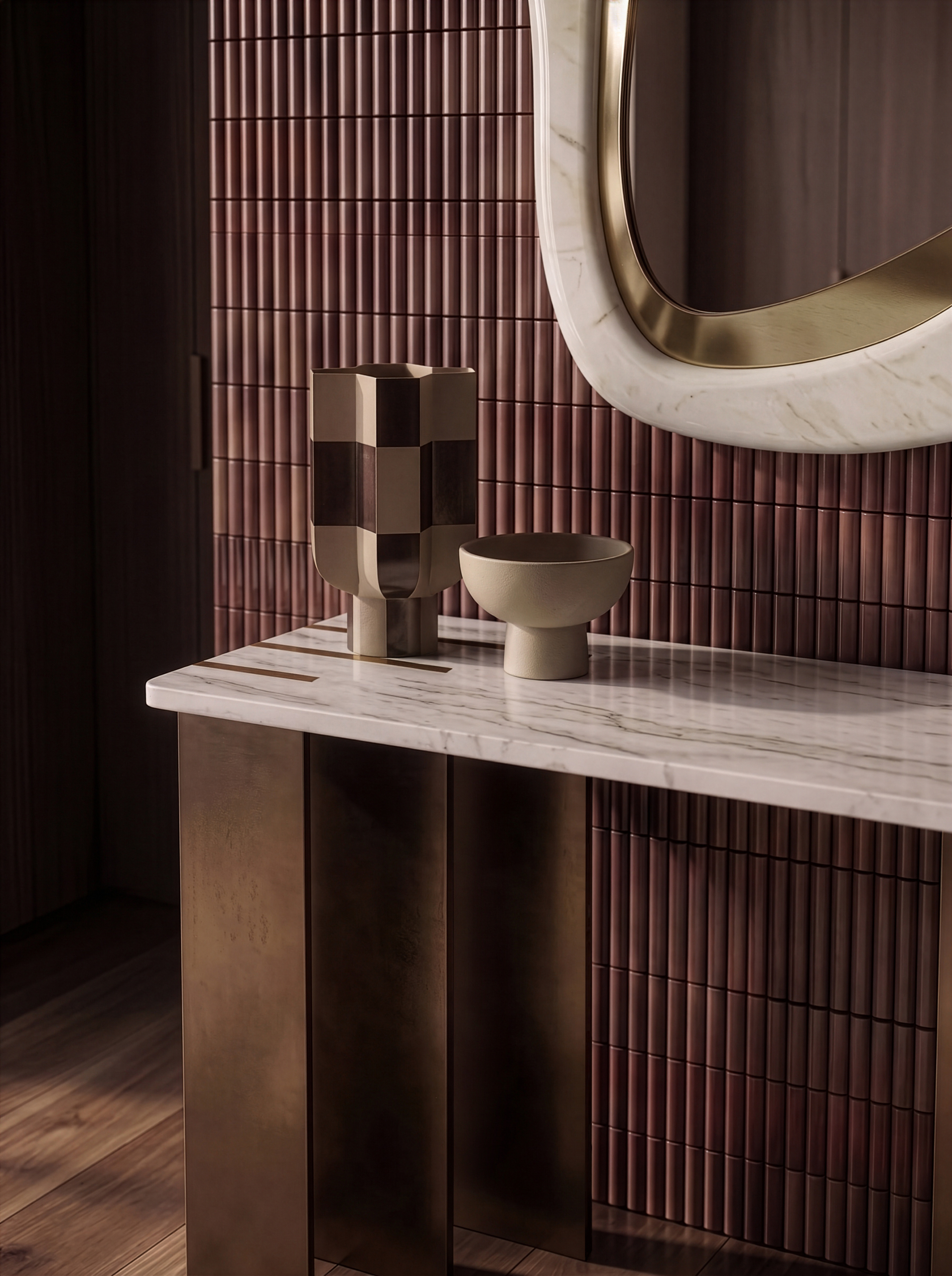 Mid-Century noir Powell mirror & Pianist console detail by InsidherLand by Joana Santos Barbosa